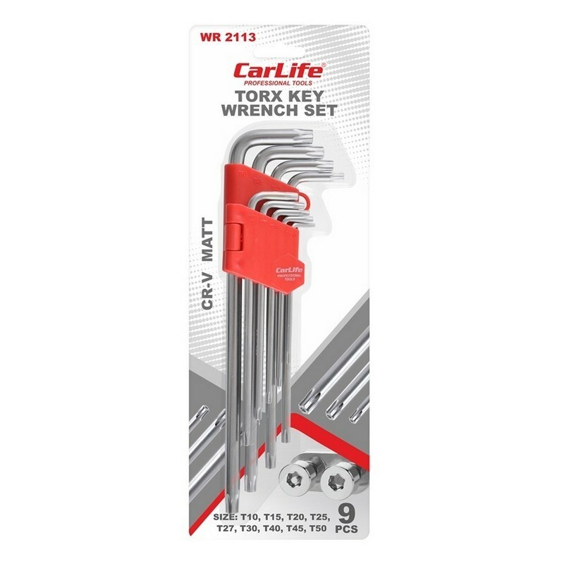 Длинный Г-образный набор Torx ключей с повертышем 9 штук Carlife артикул (WR2113) - Зображення 1
