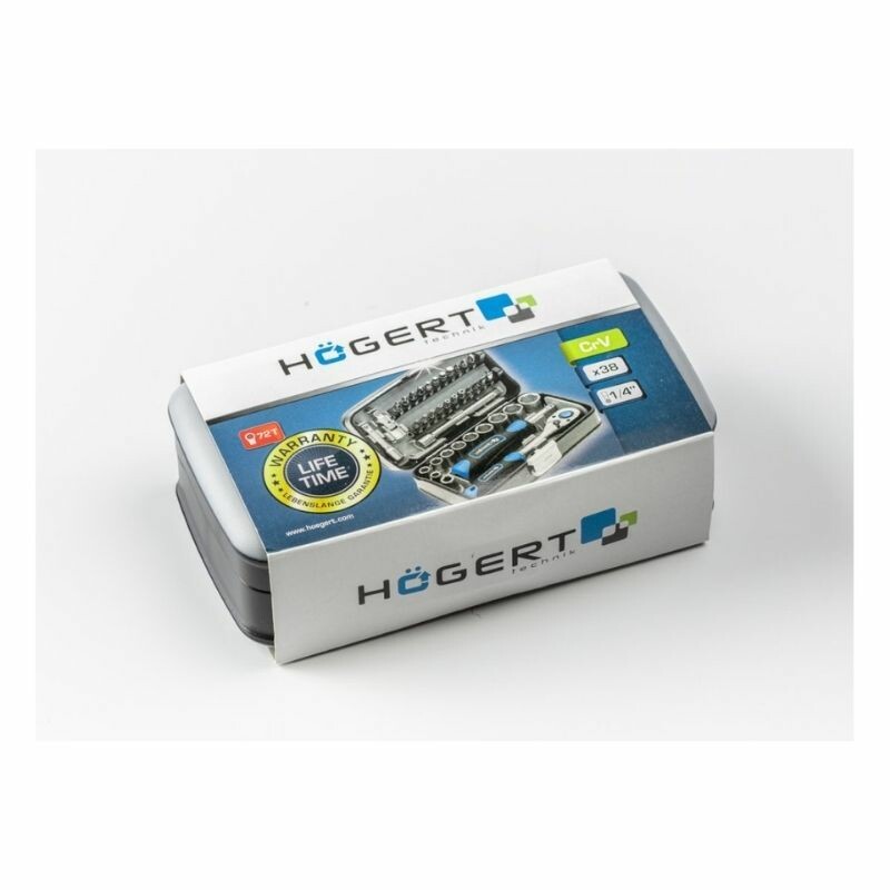 Набор инструментов 1/4" 38шт CrV CrMo Сталь S2 Hogert в кейсе (HT1R462) - Изображение 4