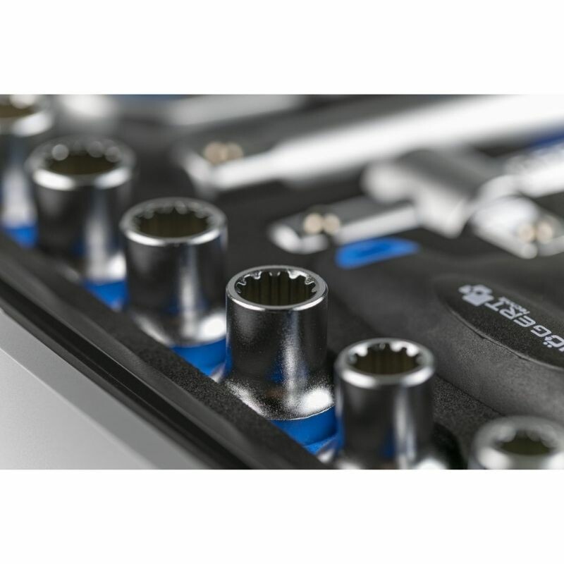 Набор инструментов 1/2" 1/4" 60шт CrV CrMo Сталь S2 Hogert в кейсе (HT1R470) - Зображення 3