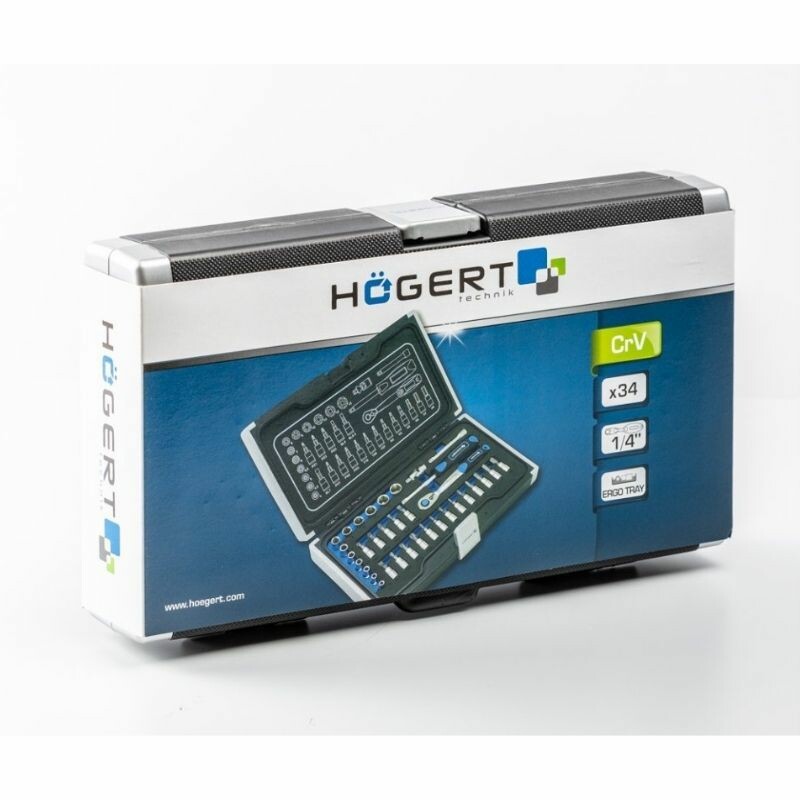 Набор инструментов 1/4" 34шт CrV CrMo Сталь S2 Hogert в кейсе (HT1R464) - Зображення 6