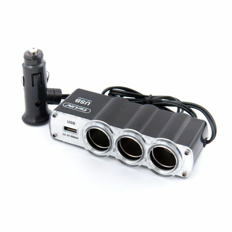 Автомобильный разветвитель прикуривателя CarLife 3 в 1 с USB портом для авто (CS301) - Зображення 1