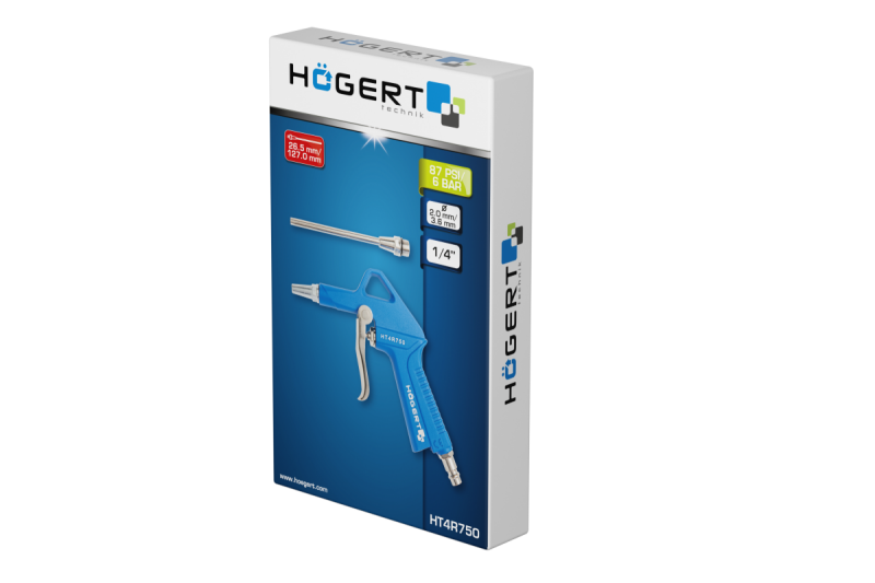 Пневмопистолет Hogert для продувки с коротким и длинным соплом (HT4R750) - Зображення 1