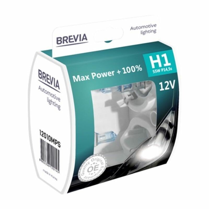 Галогенные автолампы Brevia H1 Max Power повышенная яркость 100 процентов комплект 2 шт (12010MPS) - Изображение 1