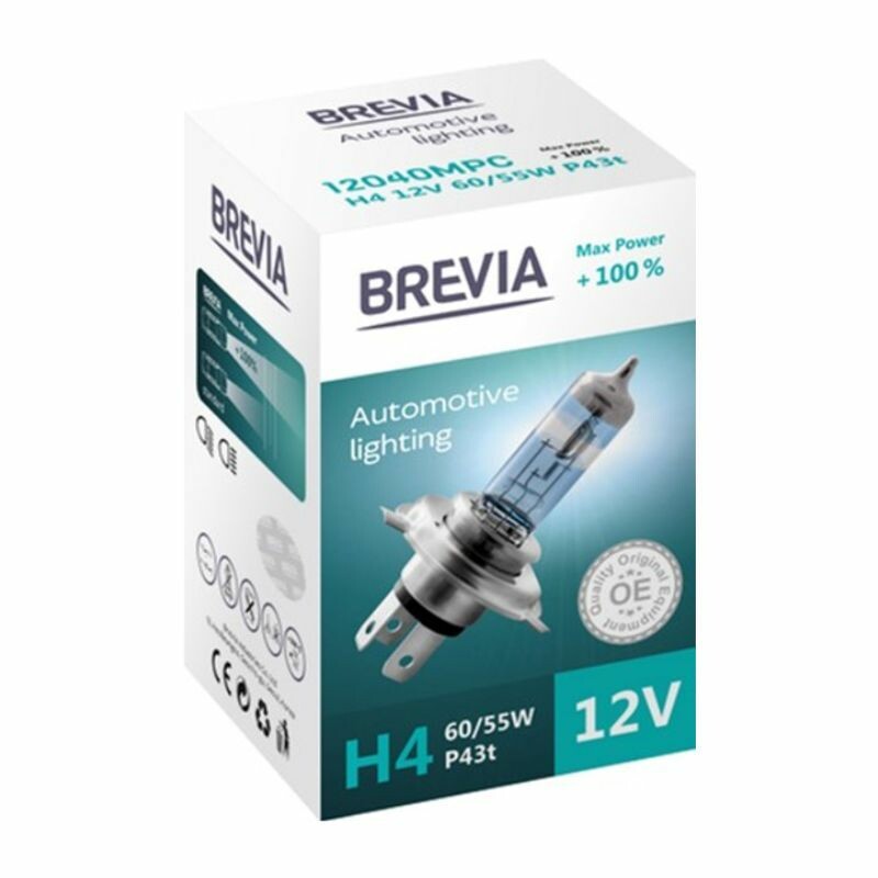 Галогеновая автолампа H4 Brevia Max Power повышенной яркости 100 процентов 1 штука (12040MPC) - Изображение 2