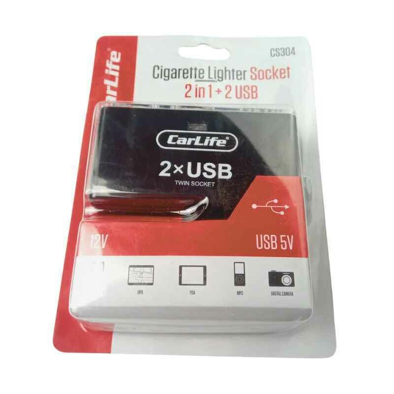 Автомобильный разветвитель прикуривателя с USB портом 2в1 CarLife для авто (CS304) - Зображення 3