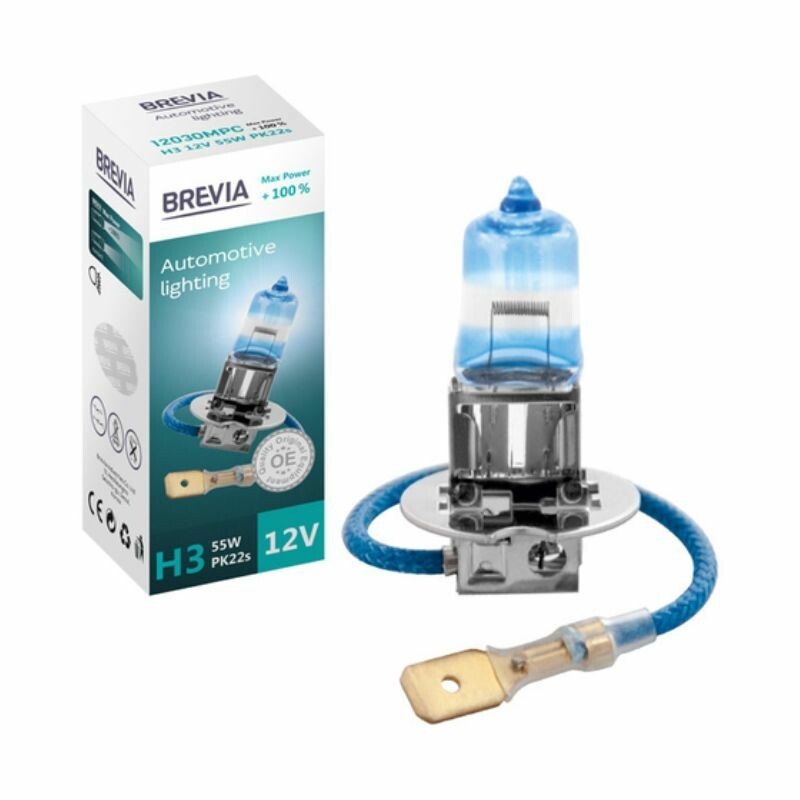 Галогеновая лампа Brevia H3 Max Power свет на 100 процентов ярче 1 шт (12030MPC)