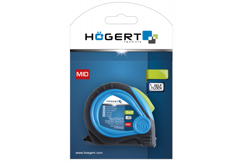 Мирная рулетка Hogert 8 метров ширина 25 мм нейлоновое покрытие магнитная фиксация (HT4M428) - Изображение 1