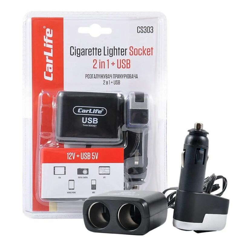 Автомобильный разветвитель прикуривателя с USB портом 2 в 1 CarLife для авто (CS303) - Изображение 3