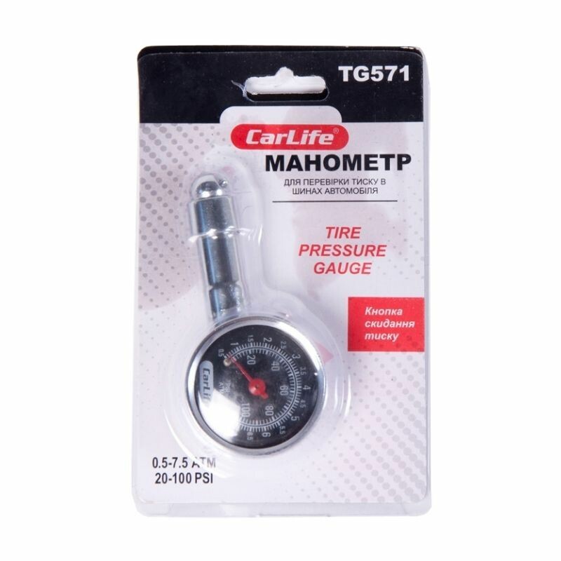 Манометр автомобильный 7.5Атм CarLife аналоговый (TG571) - Зображення 1
