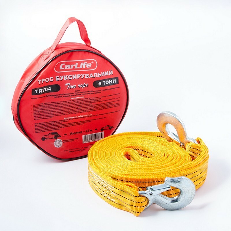 Трос буксировочный 6т 5.5м сумка CarLife (TR704) - Изображение 1