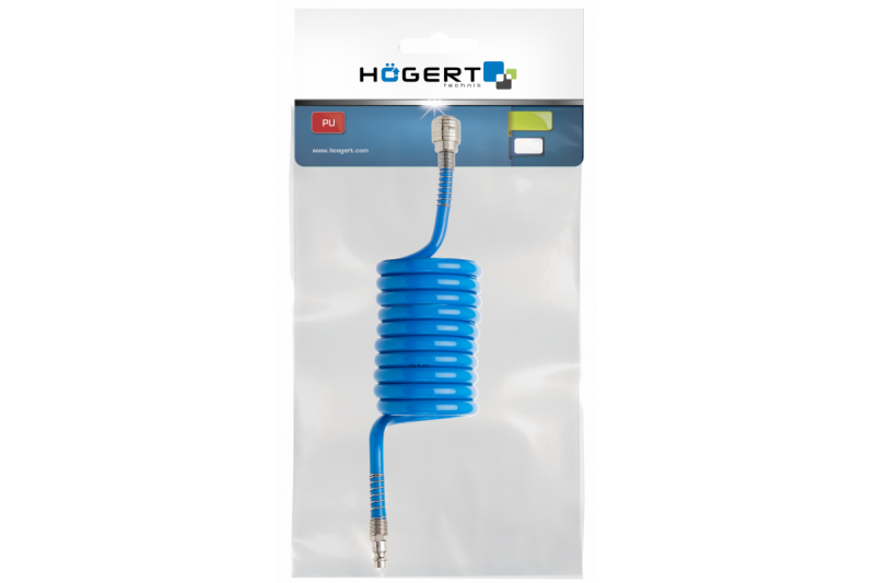 Пневматический спиральный шланг PU 9 метров 8x12 мм Hogert для инструмента (HT4R894) - Изображение 1