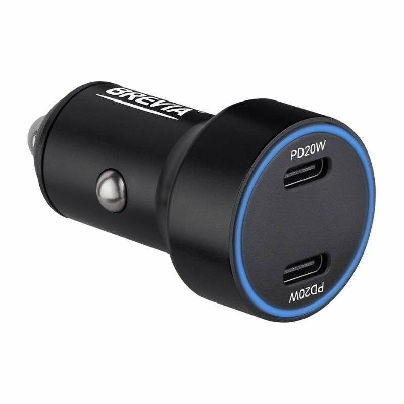 Автозарядка BREVIA ePower DualCharge Display 40W два USB-C черная для авто (46040DCLB)