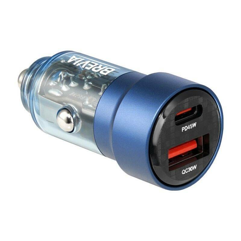 Зарядное устройство для авто Brevia ePower DualCharge 75W USB-C и USB-A прозрачный синий (46575CABL)