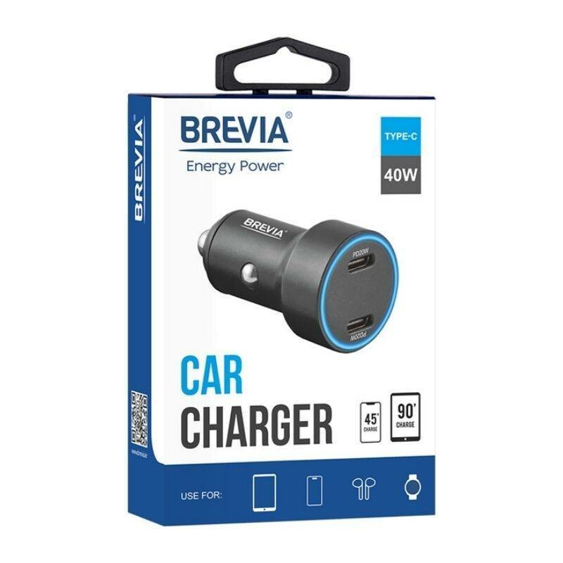 Автозарядка BREVIA ePower DualCharge Display 40W два USB-C черная для авто (46040DCLB) - Зображення 4