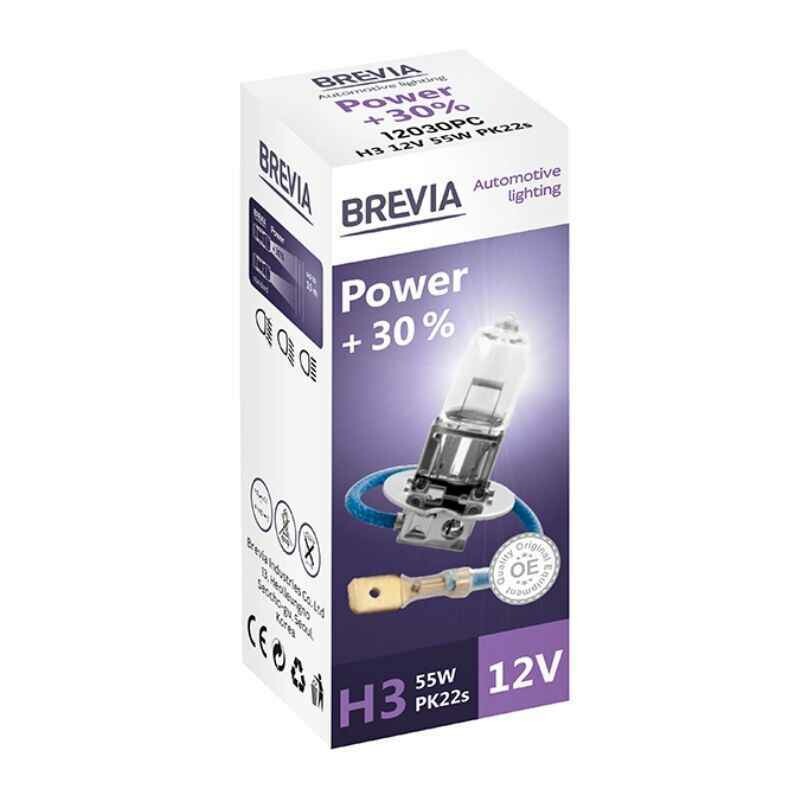 Галогеновая лампа H3 Brevia Power повышенная яркость +30 процентов 1 штука (12030PC) - Изображение 2