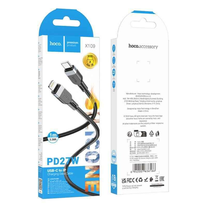 Зарядный кабель Lightning 1м 27W для синхронизации Hoco X109 черный (X109-t/i black) - Изображение 5