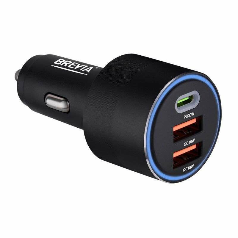 Автозарядка BREVIA ePower TriCharge 66W 1xUSB-C 2xUSB-A черная для авто (46066DUCLB)