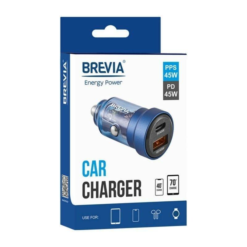 Зарядное устройство для авто Brevia DualCharge ePower 45W USB-C и USB-A синий прозрачный (46545CABL) - Изображение 4