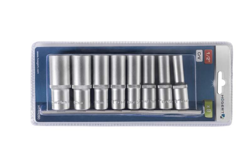 Набор шестигранных глубоких головок 1/2", 8 шт., HOEGERT 1/2" (HT4R050) - Изображение 3