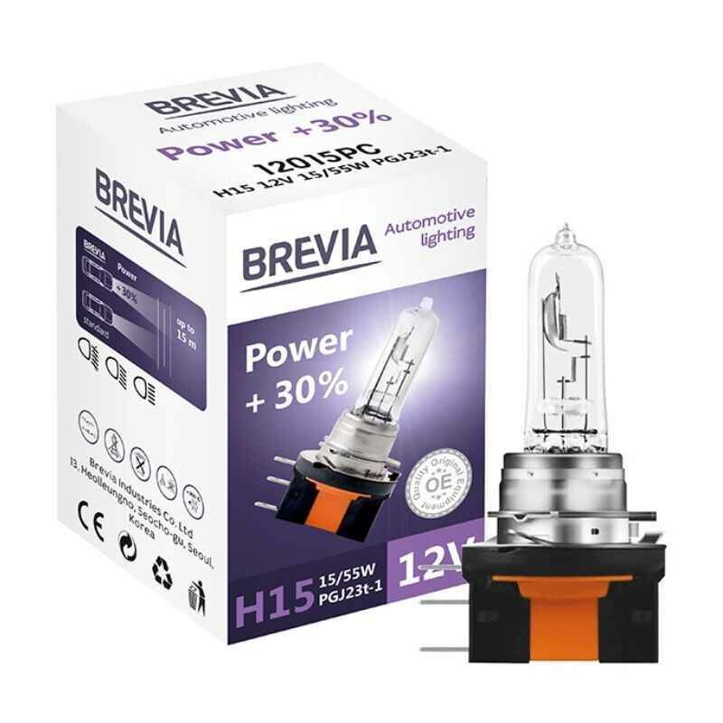 Галогеновая лампа H15 Brevia Power увеличенная яркость на 30 процентов 1 штука (12015PC)