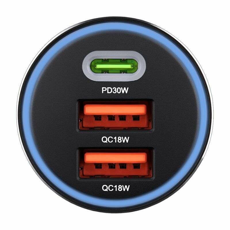 Автозарядка BREVIA ePower TriCharge 66W 1xUSB-C 2xUSB-A черная для авто (46066DUCLB) - Зображення 1