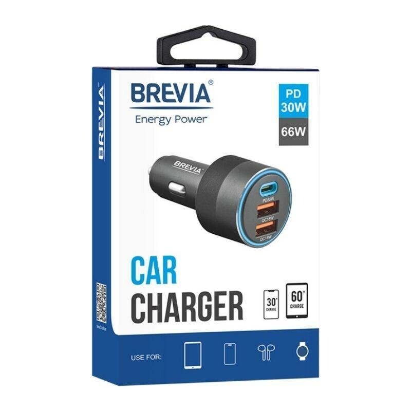 Автозарядка BREVIA ePower TriCharge 66W 1xUSB-C 2xUSB-A черная для авто (46066DUCLB) - Зображення 4