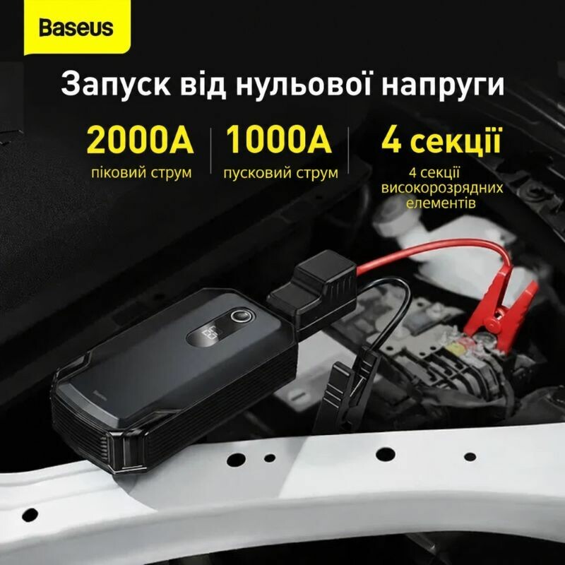 Пусковое устройство Baseus Super Energy Max 1000-2000А 20000mAh с Power Bank и LED-фонарём (C0120500) - Изображение 5