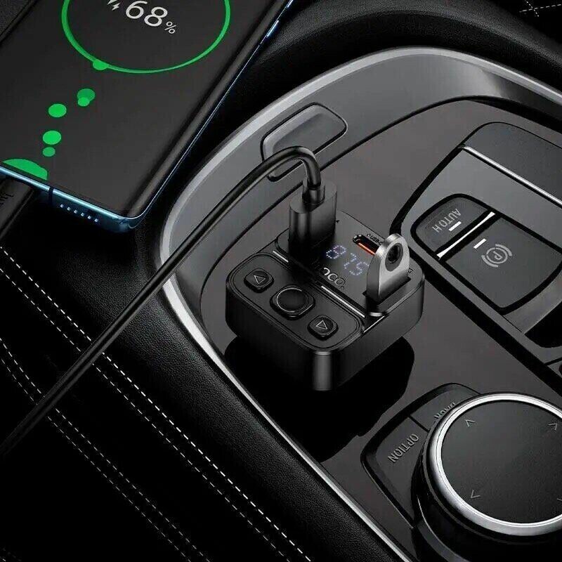 FM-модулятор в машину 3А 35W Hoco E87 Bluetooth/Type-C/USB черный (E87) - Зображення 4