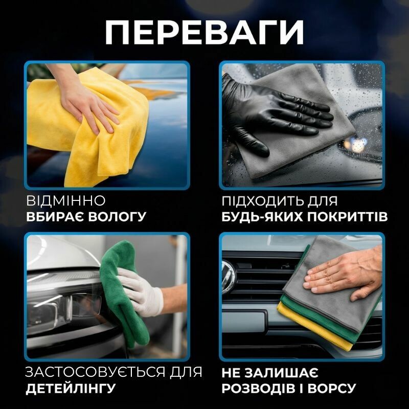 Набор салфеток 3 шт микрофибра 30×30см Gearo для авто разноцветные (GE0916) - Зображення 2