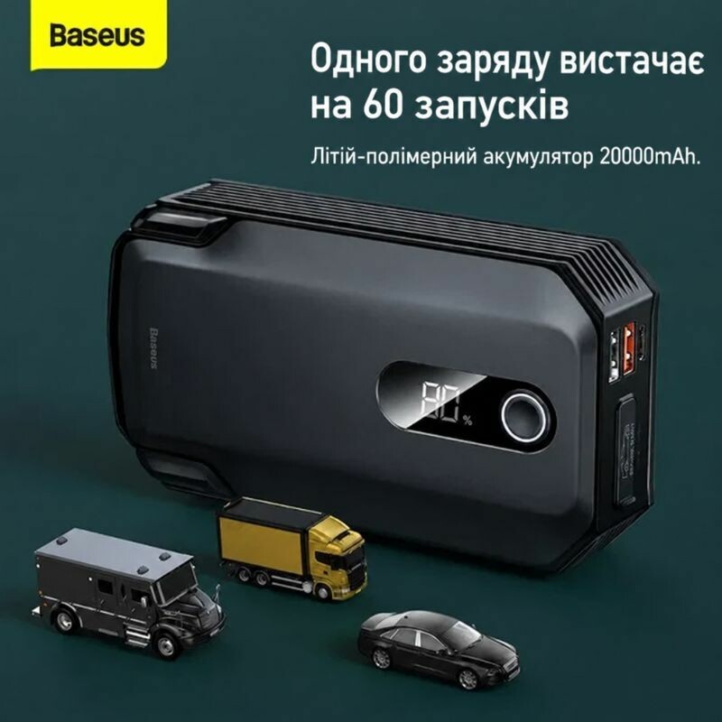 Пусковое устройство Baseus Super Energy Max 1000-2000А 20000mAh с Power Bank и LED-фонарём (C0120500) - Изображение 8