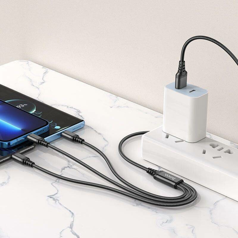 Кабель USB Hoco X76 3в1 IP/Type-C/Micro 2A черный (X76-combo) - Зображення 4