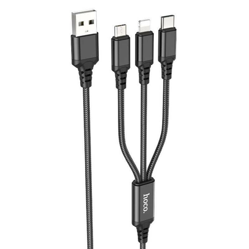 Кабель USB Hoco X76 3в1 IP/Type-C/Micro 2A черный (X76-combo)