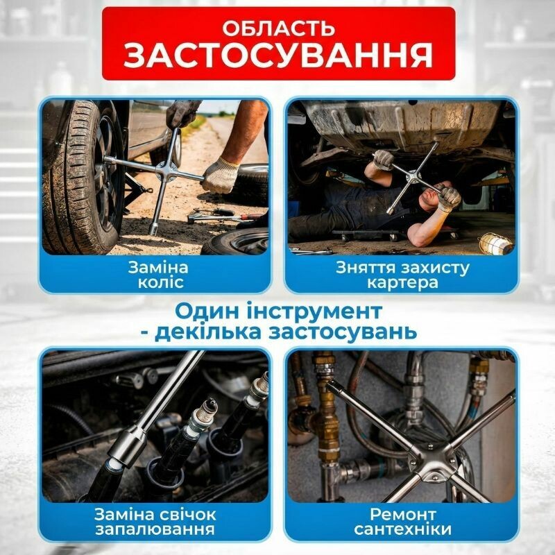 Ключ баллонный 17/19/21мм 1/2 Gearo крестообразный с усиленной накладкой (GE2202) - Изображение 5