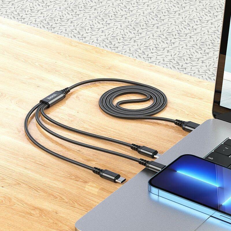 Кабель USB Hoco X76 3в1 IP/Type-C/Micro 2A черный (X76-combo) - Зображення 5