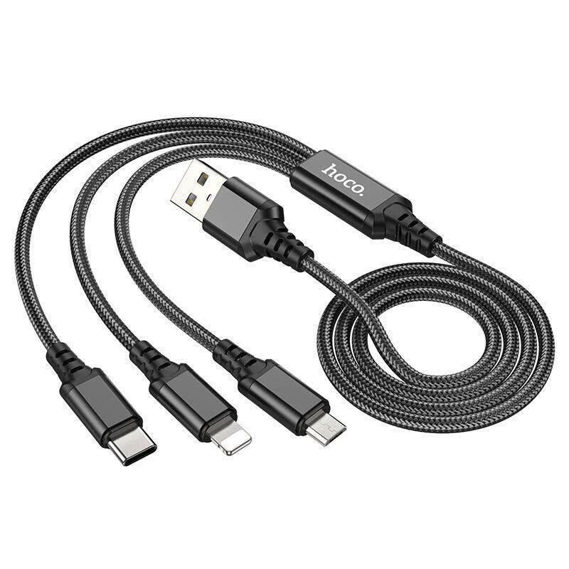Кабель USB Hoco X76 3в1 IP/Type-C/Micro 2A черный (X76-combo) - Зображення 3