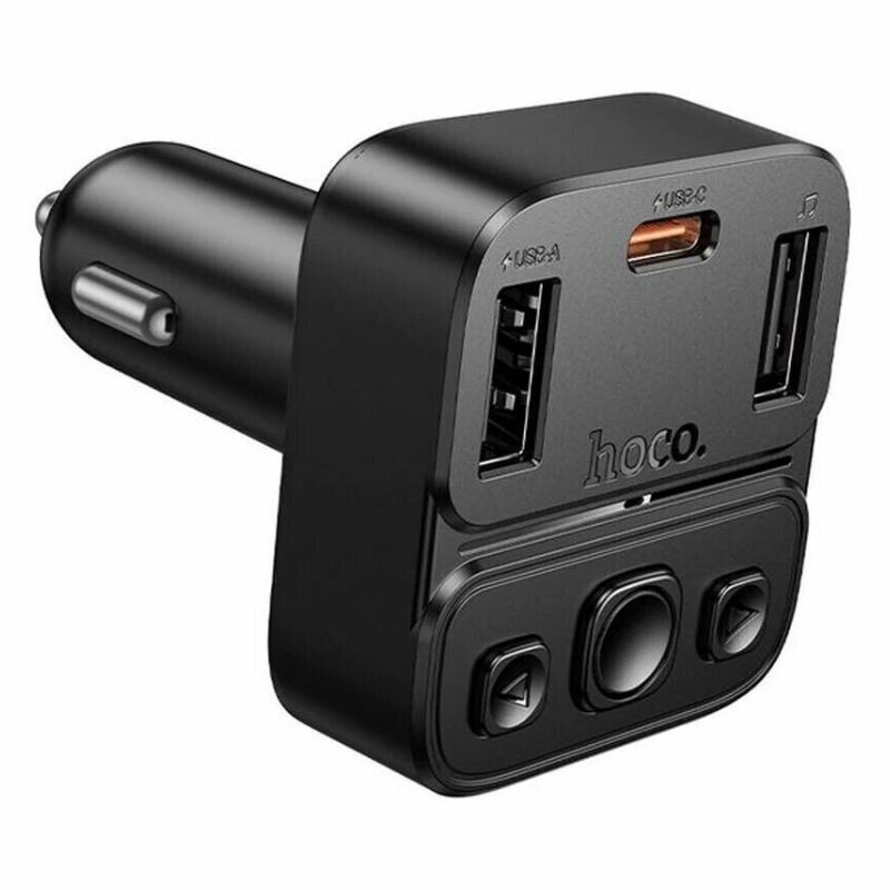 FM-модулятор в машину 3А 35W Hoco E87 Bluetooth/Type-C/USB черный (E87) - Зображення 1