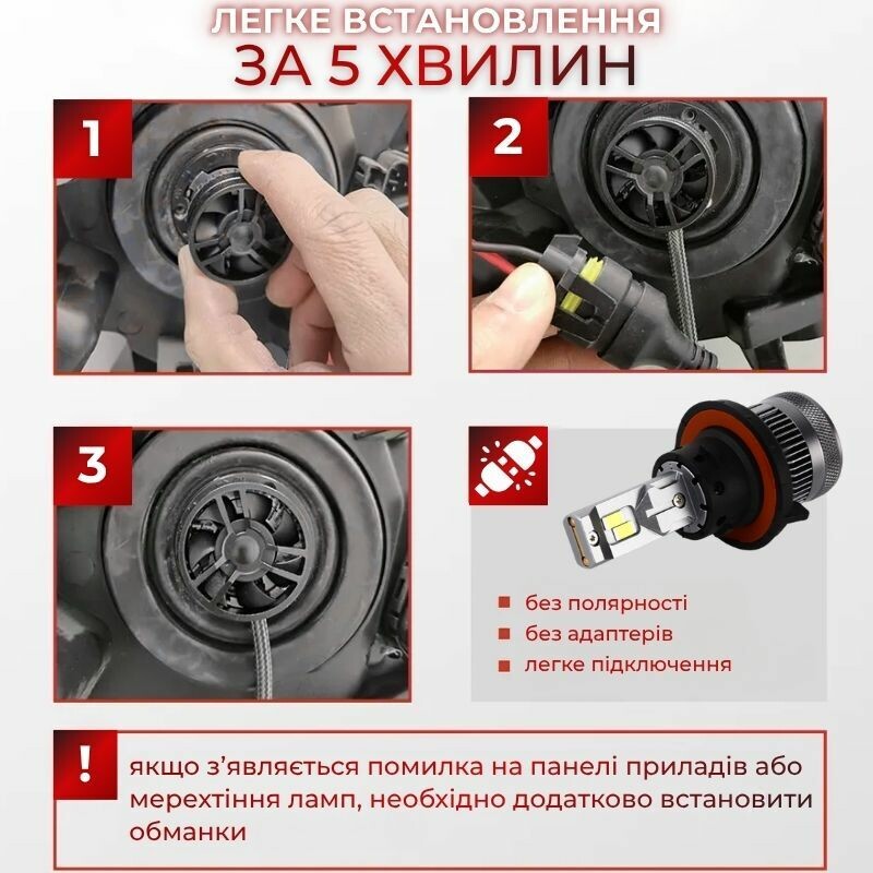 Светодиодные лампы H13 для авто Carlamp Smart Vision Gen3 Led автолампы 9000 Lm 6500 K (SMG3H13) - Зображення 3