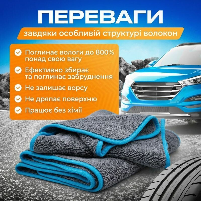 Полотенце влаговпитывающее из микрофибры 40x60 Gearo для ухода за авто синее (GE0902) - Зображення 4