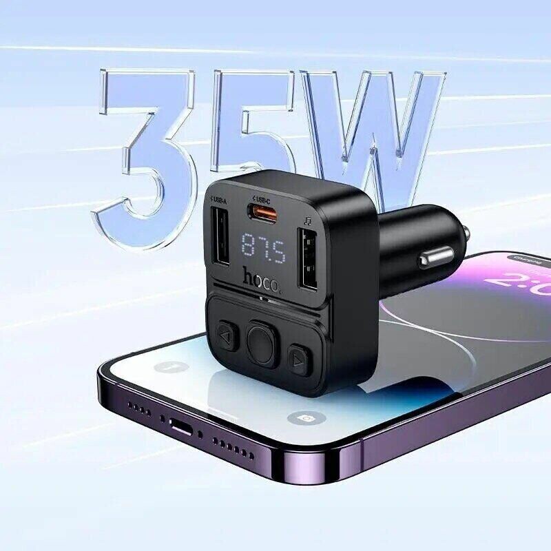 FM-модулятор в машину 3А 35W Hoco E87 Bluetooth/Type-C/USB черный (E87) - Зображення 3