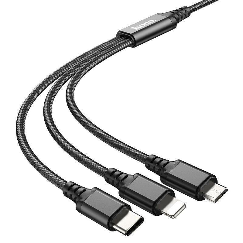 Кабель USB Hoco X76 3в1 IP/Type-C/Micro 2A черный (X76-combo) - Зображення 2