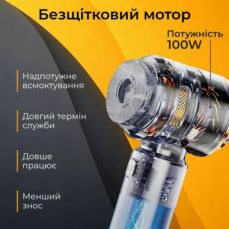 Пылесос автомобильный аккумуляторный 100Вт Gearo 4в1 20000PA 6000мАч 7 насадок серый (GE0121) - Изображение 3