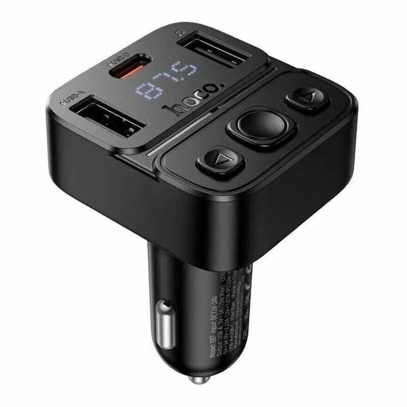 FM-модулятор в машину 3А 35W Hoco E87 Bluetooth/Type-C/USB черный (E87) - Зображення 6