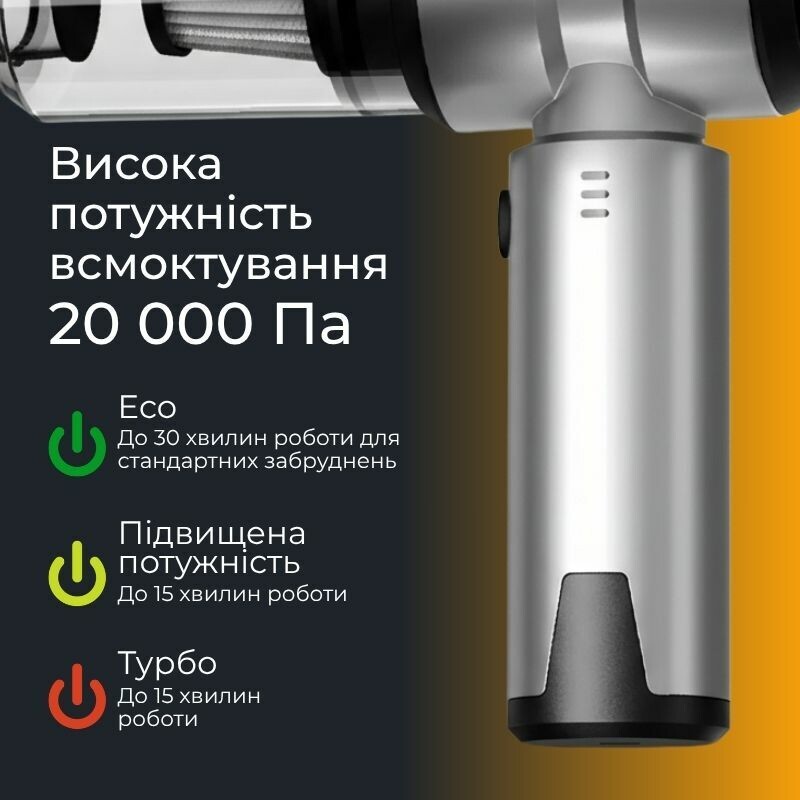 Пылесос автомобильный аккумуляторный 100Вт Gearo 4в1 20000PA 6000мАч 7 насадок серый (GE0121) - Изображение 1