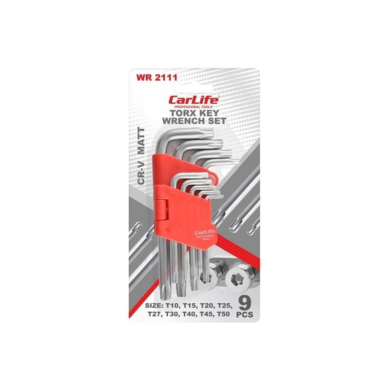 Ключи Torx Г-образные короткие 9шт T10 T15 T20 T25 T27 T30 T40 T45 T50 с поворотом Carlife (WR2111) - Зображення 3