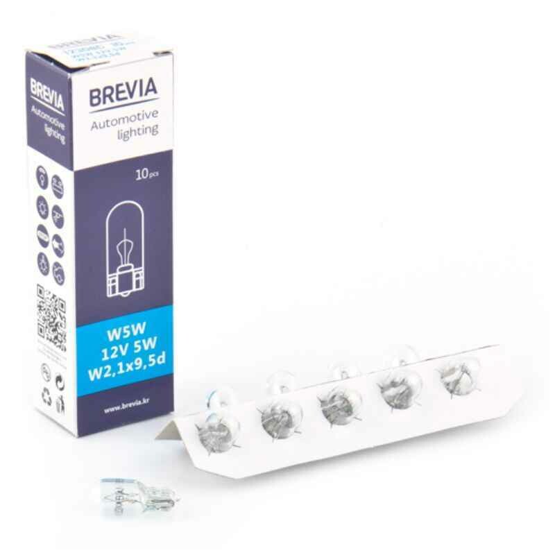Галогенные автолампы Brevia W5W 12V набор 10 штук в упаковке (12308C)