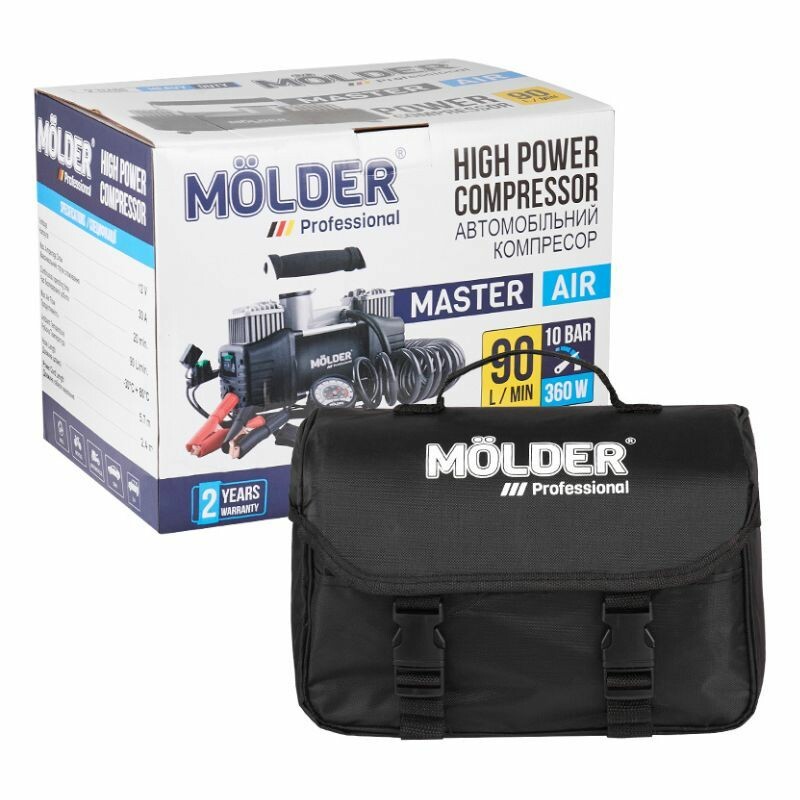 Двухпоршневой автокомпрессор MOLDER с гибким шлангом для шин R13-R21 10Атм 90л/мин 360Вт (MA25200) - Зображення 7
