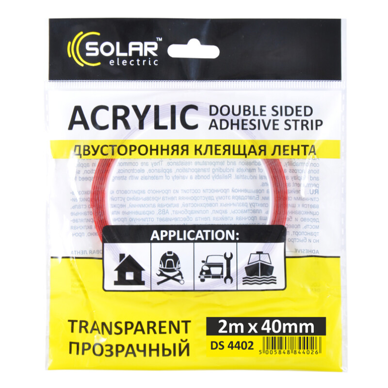 Двусторонний прозрачный монтажный скотч Solar ACRYLIC VHB 40мм х 2м (DS4402) - Зображення 1