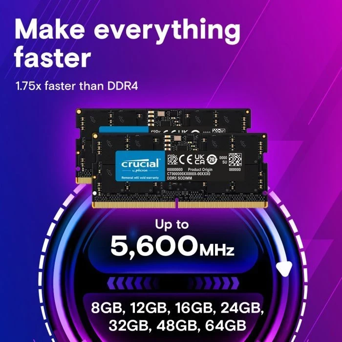 SoDIMM DDR5 64GB (2x32GB) 4800 MHz Micron (CT2K32G48C40S5) - Зображення 1