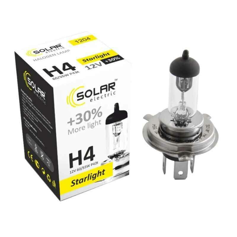 Галогенная автолампа Solar H4 12V повышенная яркость на 30 процентов 1 штука (1204)