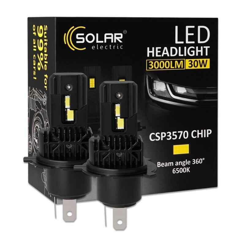 Автолампы LED H4 Solar 12V 24V 30W 3000Lm 6500K CSP3570 светодиодные 2шт для авто (8404S2)